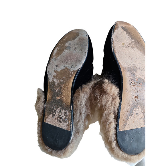 Gucci Princetown Velvet Fur-Lined Mule Black Size 6 - Picture 13 of 14